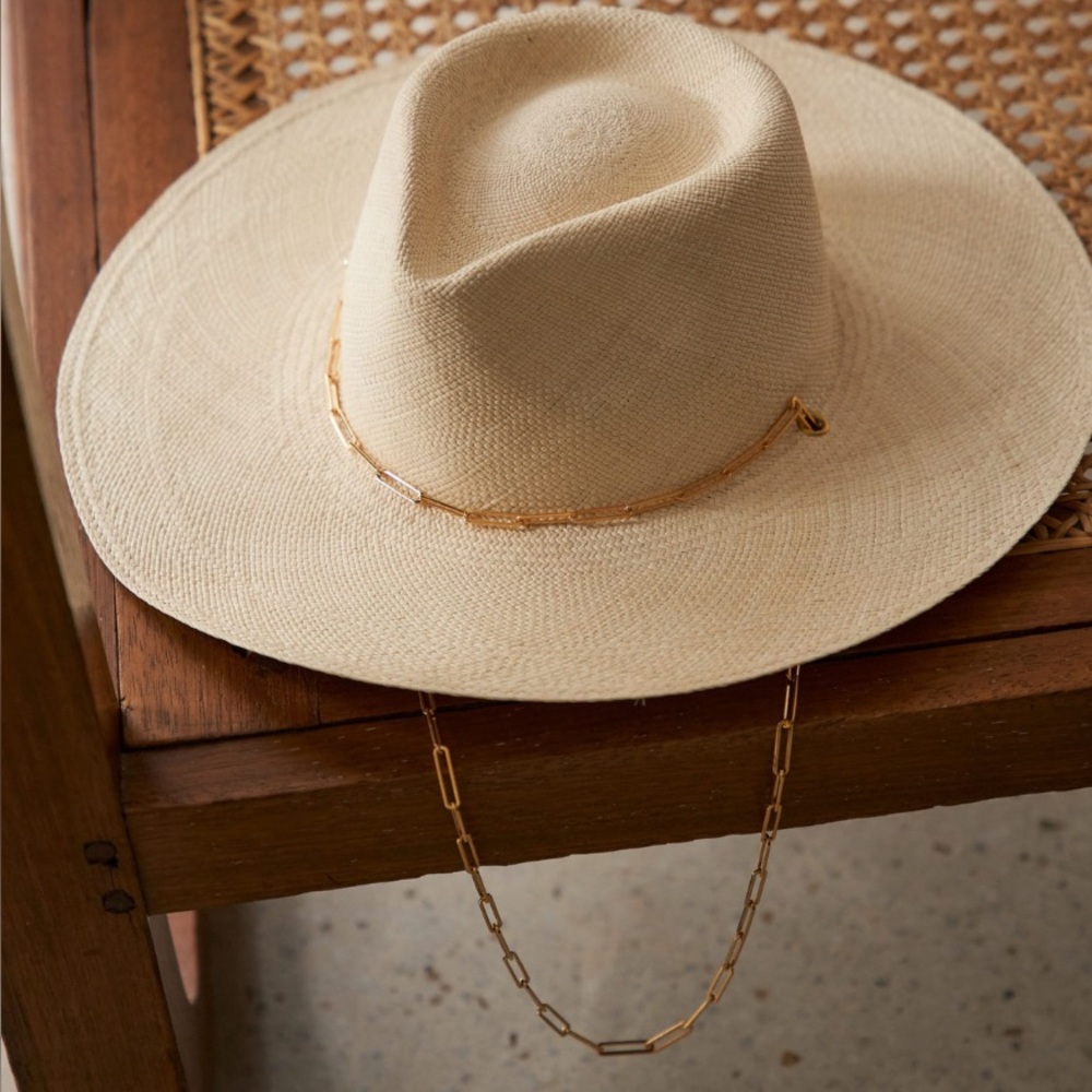 Van Palma Panama Livy Hat with gold plate chain Hand-braided straw NWOT sun hat - Picture 4 of 13